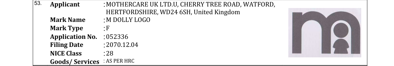 Original bulletin entry for M DOLLY LOGO