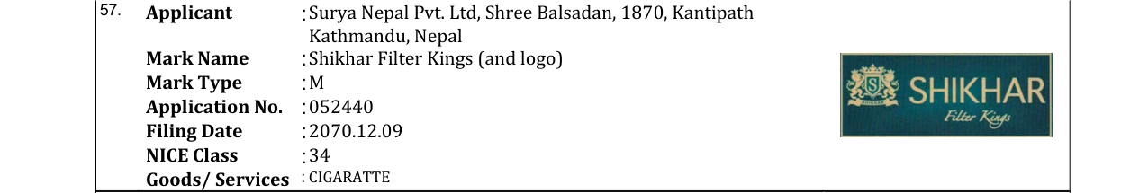 Original bulletin entry for Shikhar Filter Kings (and logo)