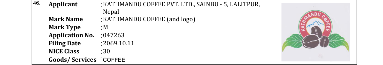 Original bulletin entry for KATHMANDU COFFEE (and logo)
