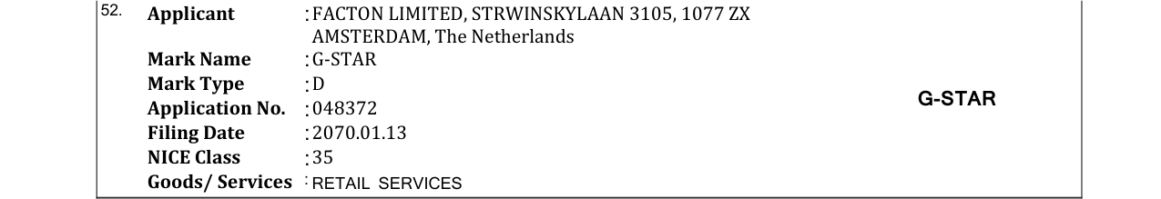 Original bulletin entry for G-STAR