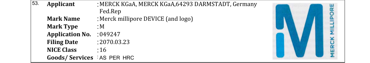 Original bulletin entry for Merck millipore DEVICE (and logo)
