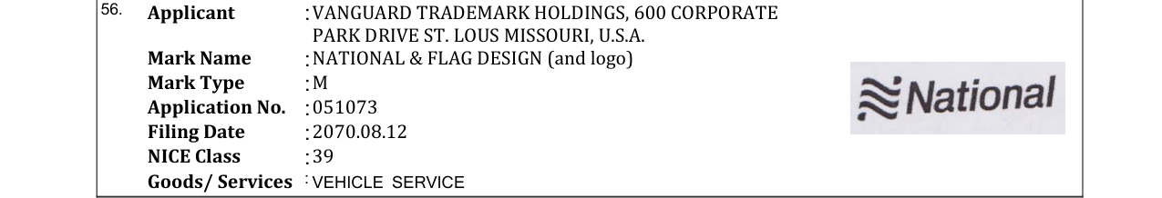 Original bulletin entry for NATIONAL & FLAG DESIGN (and logo)