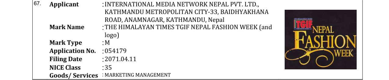 Original bulletin entry for THE HIMALAYAN TIMES TGIF NEPAL FASHION WEEK (and logo)
