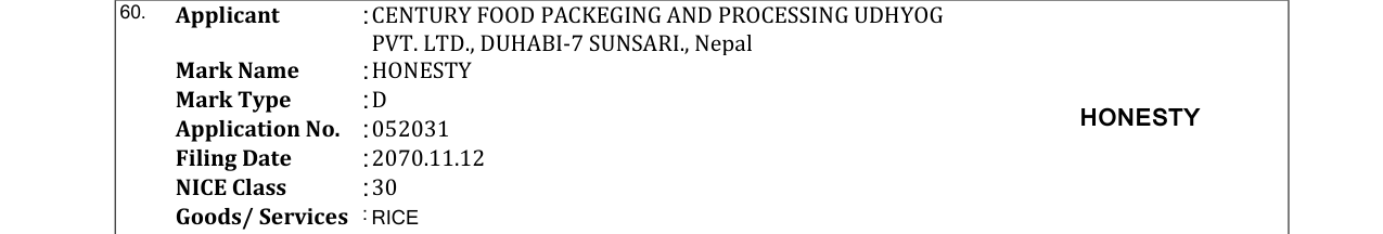 Original bulletin entry for HONESTY