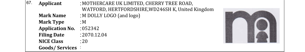 Original bulletin entry for M DOLLY LOGO (and logo)