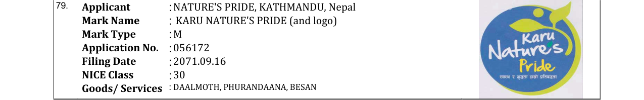 Original bulletin entry for KARU NATURE'S PRIDE (and logo)