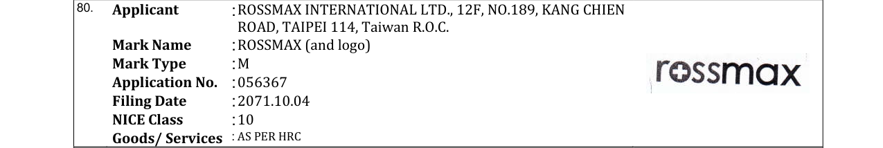 Original bulletin entry for ROSSMAX (and logo)