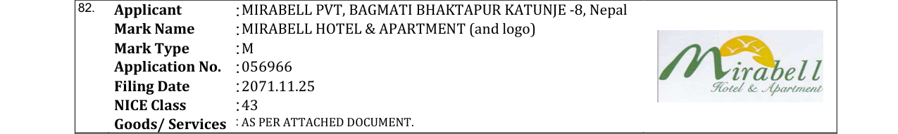 Original bulletin entry for MIRABELL HOTEL & APARTMENT (and logo)