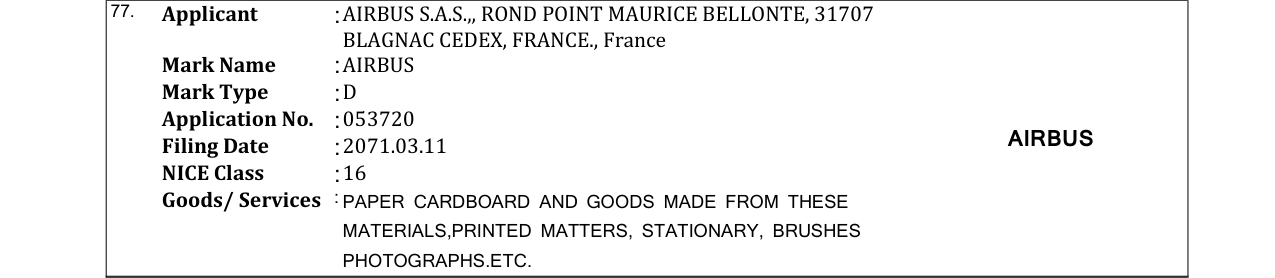 Original bulletin entry for AIRBUS