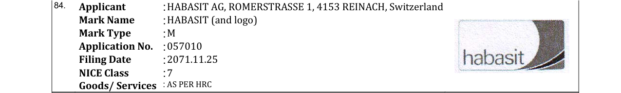 Original bulletin entry for HABASIT (and logo)