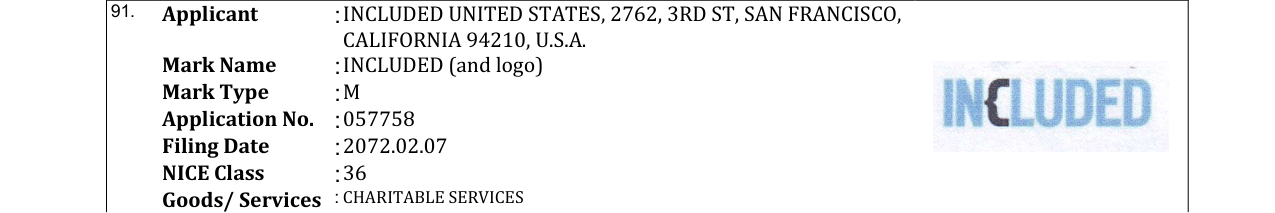 Original bulletin entry for INCLUDED (and logo)