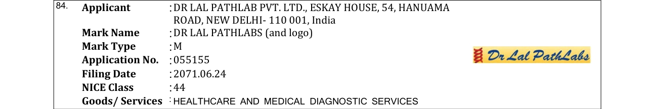 Original bulletin entry for DR LAL PATHLABS (and logo)