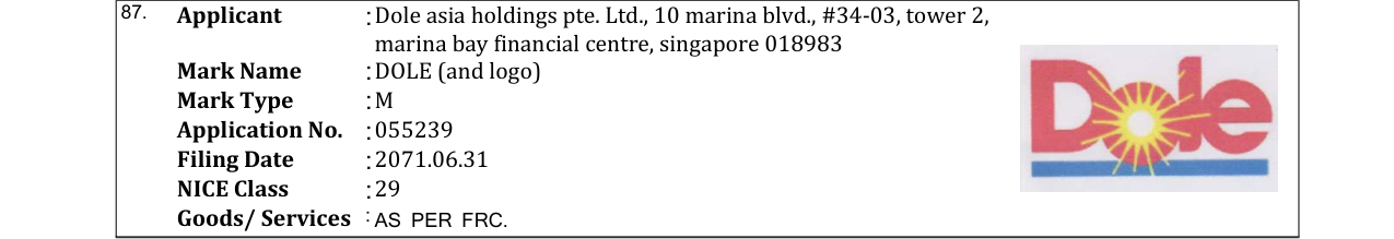 Original bulletin entry for DOLE (and logo)