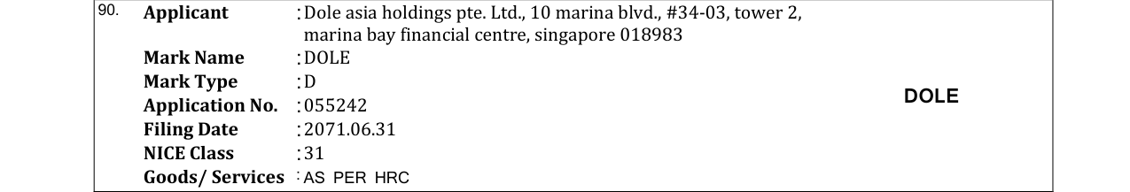 Original bulletin entry for DOLE