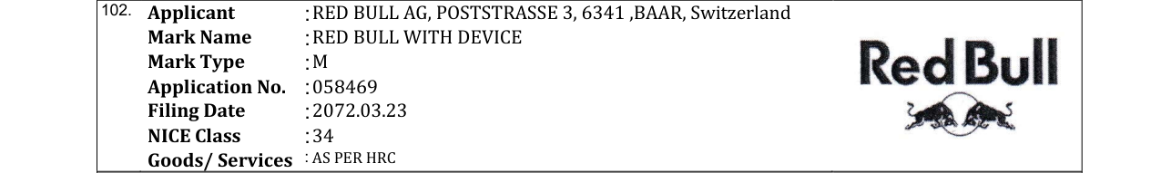 Original bulletin entry for RED BULL WITH DEVICE