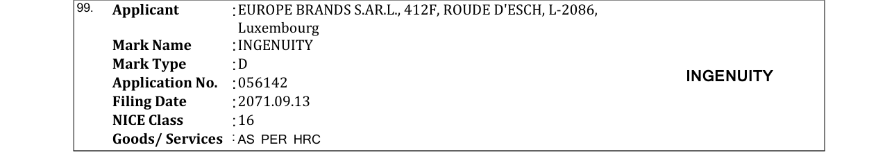 Original bulletin entry for INGENUITY