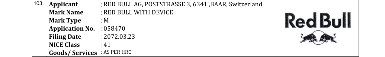 Original bulletin entry for RED BULL WITH DEVICE