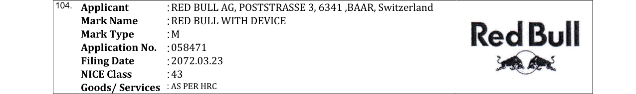 Original bulletin entry for RED BULL WITH DEVICE