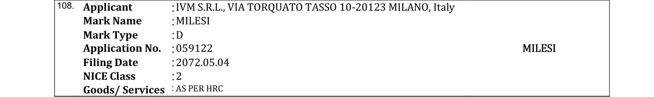 Original bulletin entry for MILESI