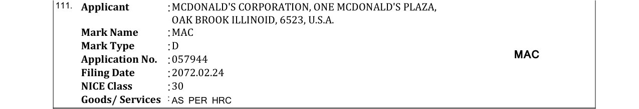 Original bulletin entry for MAC