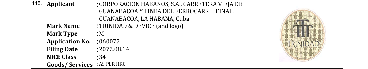 Original bulletin entry for TRINIDAD & DEVICE (and logo)