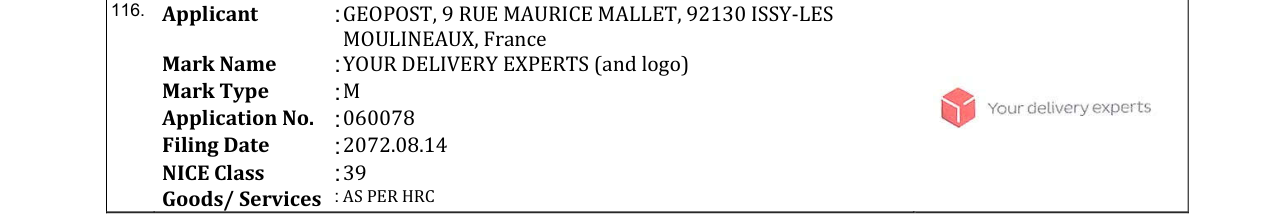 Original bulletin entry for YOUR DELIVERY EXPERTS (and logo)