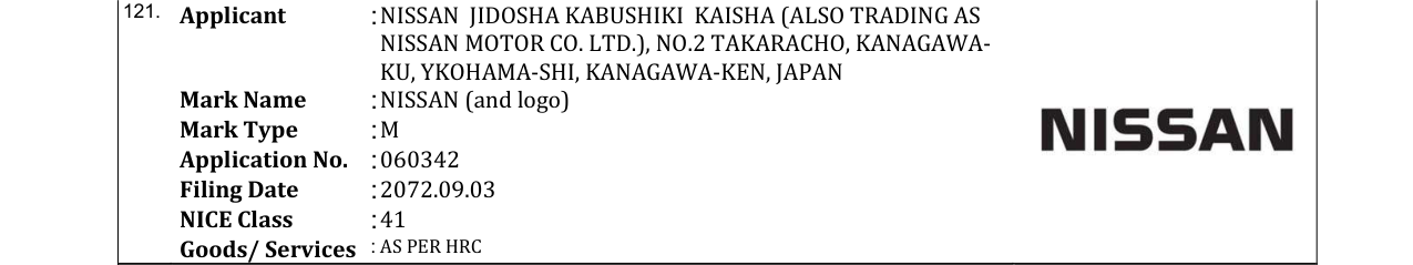 Original bulletin entry for NISSAN (and logo)