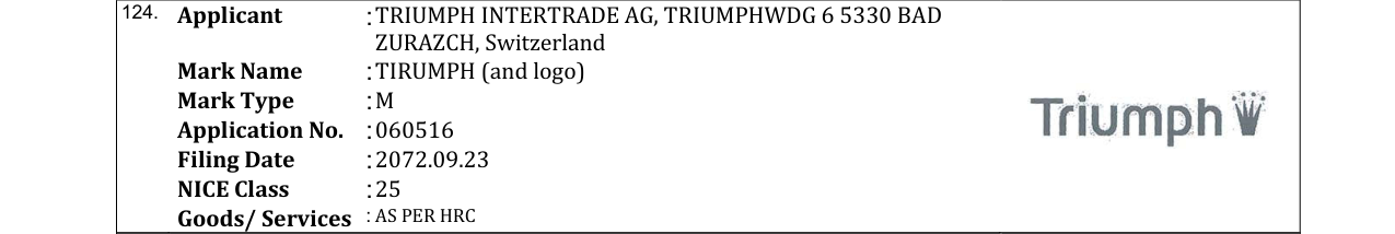 Original bulletin entry for TIRUMPH (and logo)