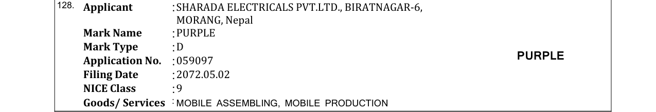 Original bulletin entry for PURPLE