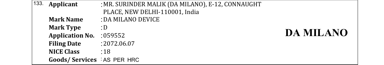 Original bulletin entry for DA MILANO DEVICE