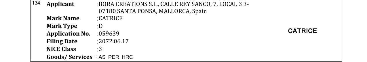 Original bulletin entry for CATRICE
