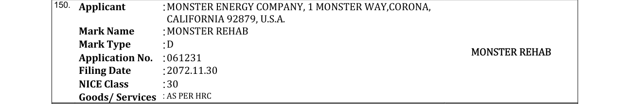 Original bulletin entry for MONSTER REHAB