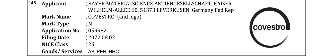 Original bulletin entry for COVESTRO (and logo)