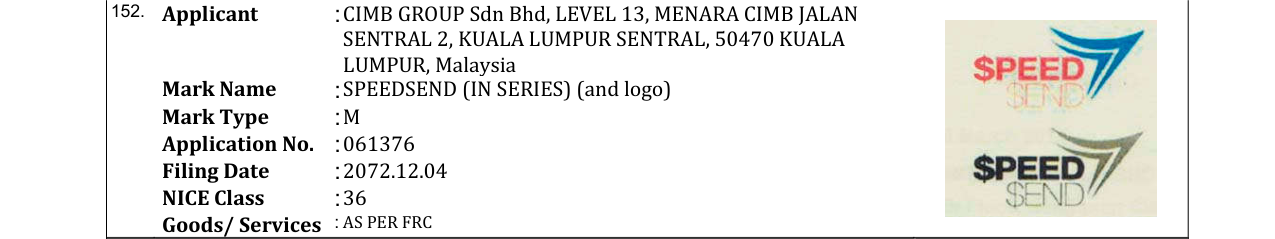 Original bulletin entry for SPEEDSEND (IN SERIES) (and logo)