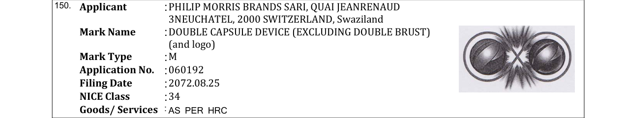 Original bulletin entry for DOUBLE CAPSULE DEVICE (EXCLUDING DOUBLE BRUST) (and logo)