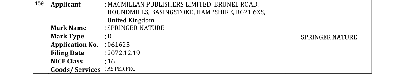 Original bulletin entry for SPRINGER NATURE