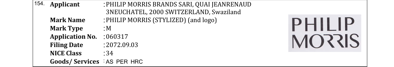 Original bulletin entry for PHILIP MORRIS (STYLIZED) (and logo)