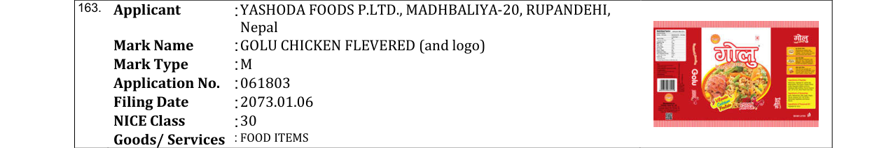 Original bulletin entry for GOLU CHICKEN FLEVERED (and logo)