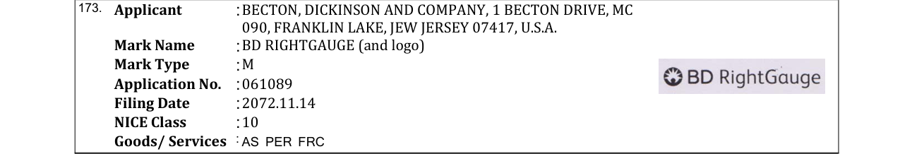 Original bulletin entry for BD RIGHTGAUGE (and logo)