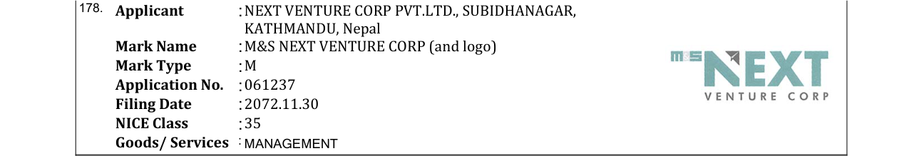 Original bulletin entry for M&S NEXT VENTURE CORP (and logo)