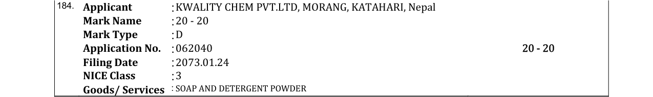 Original bulletin entry for 20 - 20