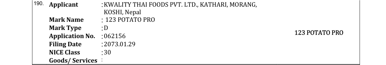 Original bulletin entry for 123 POTATO PRO