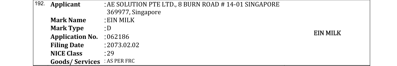 Original bulletin entry for EIN MILK