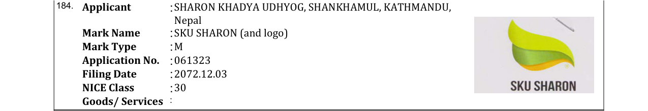 Original bulletin entry for SKU SHARON (and logo)