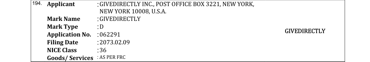 Original bulletin entry for GIVEDIRECTLY