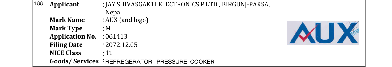Original bulletin entry for AUX (and logo)