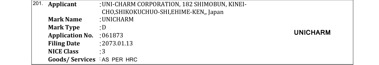 Original bulletin entry for UNICHARM