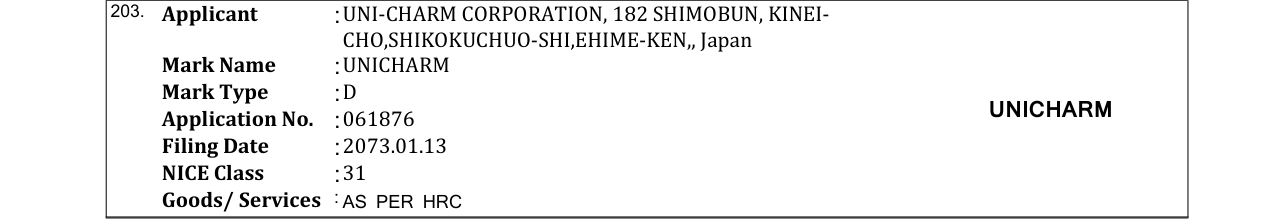 Original bulletin entry for UNICHARM