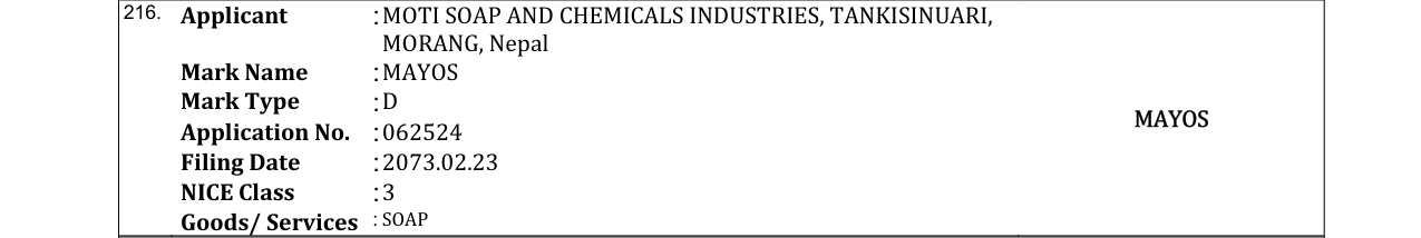 Original bulletin entry for MAYOS