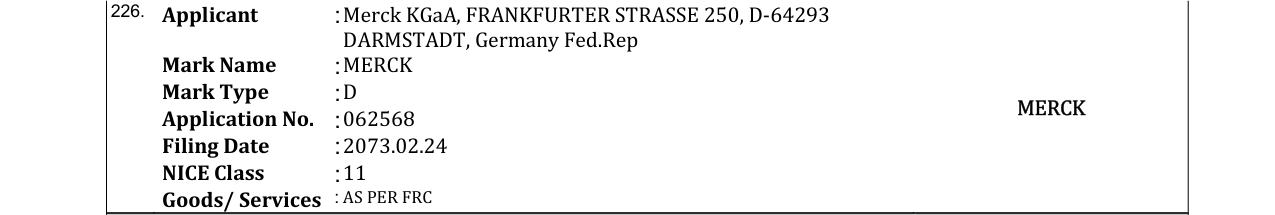 Original bulletin entry for MERCK